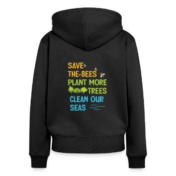Save The Bees Plant More Trees Clean Seas - Sweat à capuche zippé Premium bio Femme - noir - Dos - Julia (174cm)
