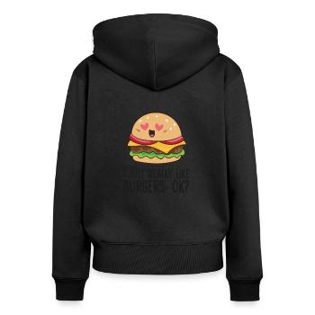 J’aime vraiment Hamburger Ok Love - Sweat à capuche zippé Premium bio Femme - noir - Dos - Julia (174cm)
