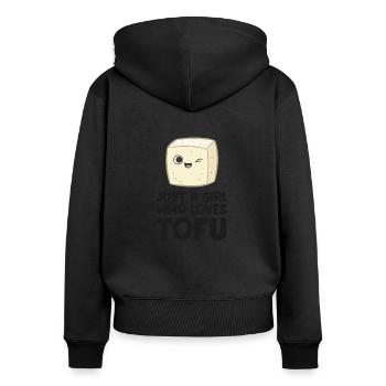 Juste une fille qui aime le tofu - Sweat à capuche zippé Premium bio Femme - noir - Dos - Julia (174cm)