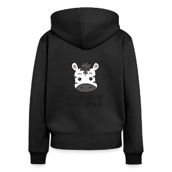 Les zèbres sont mon animal d’âme Amour zèbres - Sweat à capuche zippé Premium bio Femme - noir - Dos - Julia (174cm)