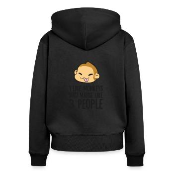 Ich mag Affen und vielleicht 3 Menschen - Frauen Premium Bio Zip Hoodie - Schwarz - Hinten - Julia (174cm)
