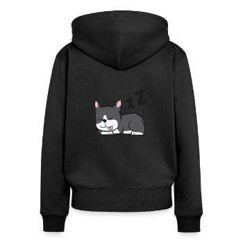Lustiger Boston Terrier Schlafender Boston Terrier - Frauen Premium Bio Zip Hoodie - Schwarz - Hinten - Julia (174cm)