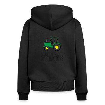 Farming Quote Tracteur facilement distrait par - Sweat à capuche zippé Premium bio Femme - noir - Dos - Julia (174cm)