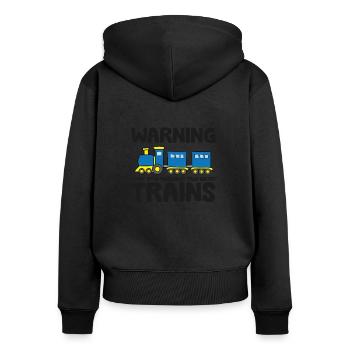 Warning May Spontaneously Talk About Trains - Women's Premium Organic Zip Hoodie - black - Back - Julia (174cm)