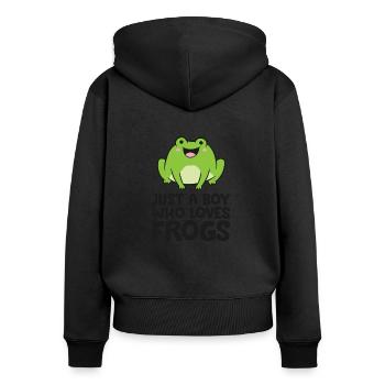 Juste un garçon qui aime les grenouilles - Sweat à capuche zippé Premium bio Femme - noir - Dos - Julia (174cm)