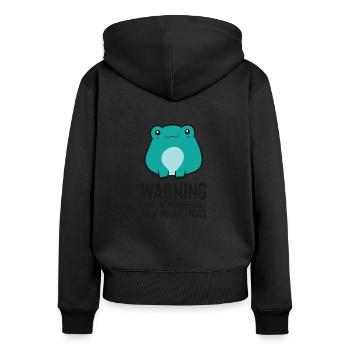 Froschliebhaber Warnung: Ich kann spontan über - Frauen Premium Bio Zip Hoodie - Schwarz - Hinten - Julia (174cm)