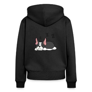 Boston Terrier Hund Schlafanzug Lustig - Frauen Premium Bio Zip Hoodie - Schwarz - Hinten - Julia (174cm)