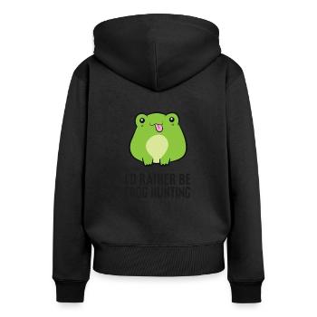 Ich wäre lieber auf Froschjagd lustiger - Frauen Premium Bio Zip Hoodie - Schwarz - Hinten - Julia (174cm)