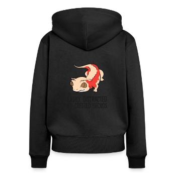 Easily Distracted By Crested Geckos - Women's Premium Organic Zip Hoodie - black - Back - Julia (174cm)