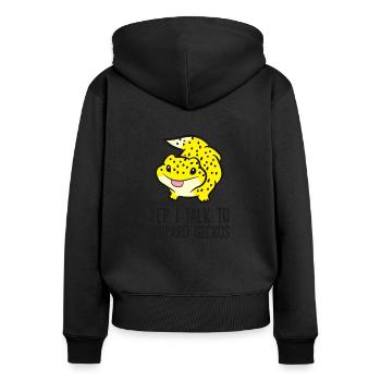 Leopardgecko-Besitzer Yep I Talk To Leopard Geckos - Frauen Premium Bio Zip Hoodie - Schwarz - Hinten - Julia (174cm)