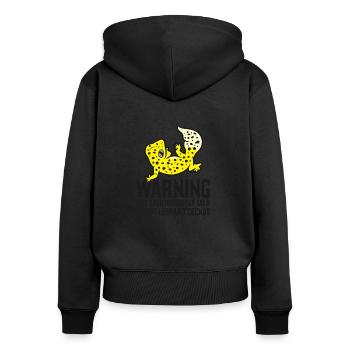 Warnung kann spontan über Leopardgeckos sprechen - Frauen Premium Bio Zip Hoodie - Schwarz - Hinten - Julia (174cm)