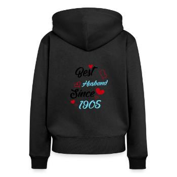 Bester Ehemann seit 1905 Hochzeit - Frauen Premium Bio Zip Hoodie - Schwarz - Hinten - Julia (174cm)