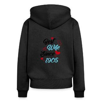 Jubiläum Trauerbeste Ehefrau seit 1905 Hochzeit - Frauen Premium Bio Zip Hoodie - Schwarz - Hinten - Julia (174cm)