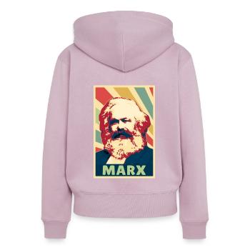 Karl Marx Vintage Colores - Sweat à capuche zippé Premium bio Femme - rose poudré - Dos - Julia (174cm)