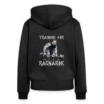 Motif viking provocateur Mythologie nordique - Sweat à capuche zippé Premium bio Femme - noir - Dos - Julia (174cm)