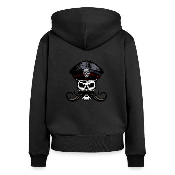 tete de mort crane moustache moustachu kepi casque - Sweat à capuche zippé Premium bio Femme - noir - Dos - Julia (174cm)
