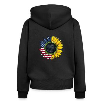 Amerikanische Sonnenblume - Frauen Premium Bio Zip Hoodie - Schwarz - Hinten - Julia (174cm)