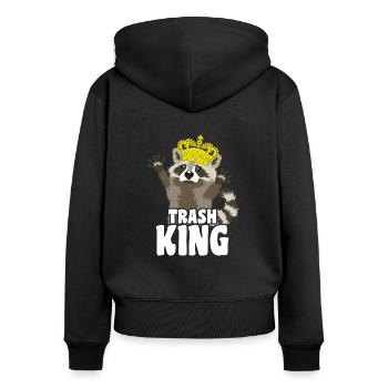 Trash King lustiger Waschbär Spruch - Frauen Premium Bio Zip Hoodie - Schwarz - Hinten - Julia (174cm)