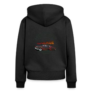 hot rod vintage garage voiture ancienne logo muscl - Sweat à capuche zippé Premium bio Femme - noir - Dos - Julia (174cm)