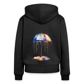 Aquarell Regenschirm blüht mit Farbe - Frauen Premium Bio Zip Hoodie - Schwarz - Hinten - Julia (174cm)