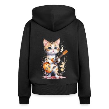 Purrfect Musician - Cat Playing Guitar Watercolor - Women's Premium Organic Zip Hoodie - black - Back - Julia (174cm)