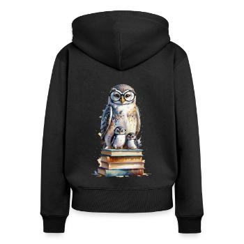 Scholarly Owl - Watercolor - Women's Premium Organic Zip Hoodie - black - Back - Julia (174cm)