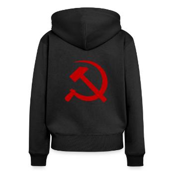 Sense und Hammer - Frauen Premium Bio Zip Hoodie - Schwarz - Hinten - Julia (174cm)