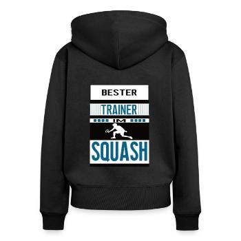 Squash Trainer bester Squashtrainer Racket Padel - Frauen Premium Bio Zip Hoodie - Schwarz - Hinten - Julia (174cm)