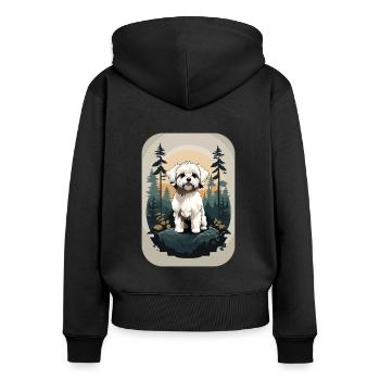 Bichon Chien havanais dans la forêt - Sweat à capuche zippé Premium bio Femme - noir - Dos - Julia (174cm)