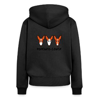 Podenco-Lover - Frauen Premium Bio Zip Hoodie - Schwarz - Hinten - Julia (174cm)
