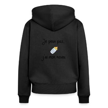 je peux pas, j'ai mon neveu - Sweat à capuche zippé Premium bio Femme - noir - Dos - Julia (174cm)