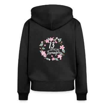 13 Adolescent officiel -Filles Mädchen 13 Geburtstag - Sweat à capuche zippé Premium bio Femme - noir - Dos - Julia (174cm)