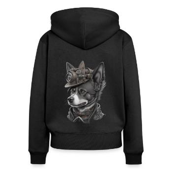 steampunk dog - Sweat à capuche zippé Premium bio Femme - noir - Dos - Julia (174cm)