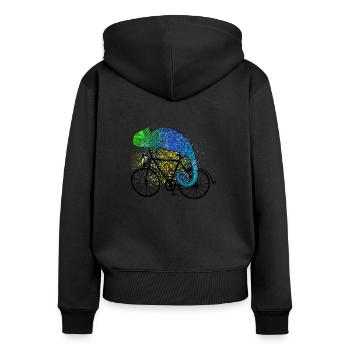 Chameleon with bike I Colorful and sporty - Women's Premium Organic Zip Hoodie - black - Back - Julia (174cm)