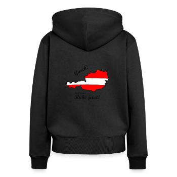 Österreich Dialekt - Gusch - Frauen Premium Bio Zip Hoodie - Schwarz - Hinten - Julia (174cm)