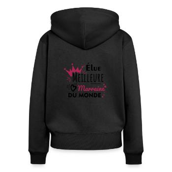 meilleure marraine du monde,cadeau marraine - Sweat à capuche zippé Premium bio Femme - noir - Dos - Julia (174cm)