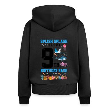 Marine Biology Birthday Party 9 Years Nine - Women's Premium Organic Zip Hoodie - black - Back - Julia (174cm)