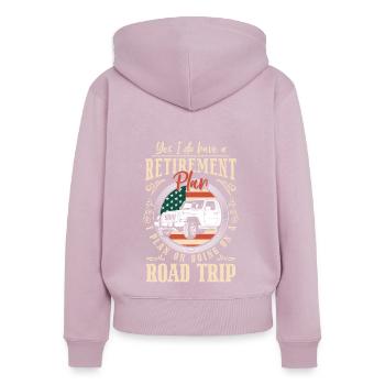 Vacances en plein air Voiture Nouveau Monde - Sweat à capuche zippé Premium bio Femme - rose poudré - Dos - Julia (174cm)