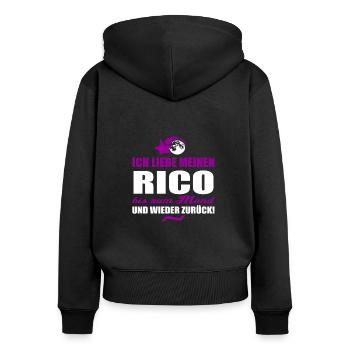 Ich liebe meinen RICO - Geschenk - Frauen Premium Bio Zip Hoodie - Schwarz - Hinten - Julia (174cm)