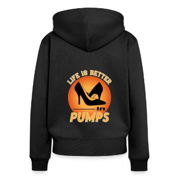 Pumps Damenschuhe High Heels Life is better - Frauen Premium Bio Zip Hoodie - Schwarz - Hinten - Julia (174cm)