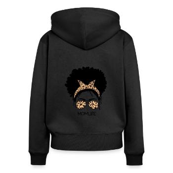 Afro Maman Vie Léopard - Sweat à capuche zippé Premium bio Femme - noir - Dos - Julia (174cm)