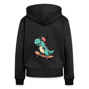 Dino Skater - Cooler sk8 raptor - Frauen Premium Bio Zip Hoodie - Schwarz - Hinten - Julia (174cm)