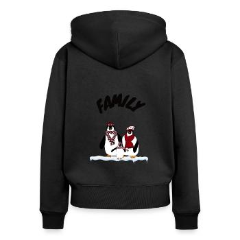 Pinguin Familie - Frauen Premium Bio Zip Hoodie - Schwarz - Hinten - Julia (174cm)