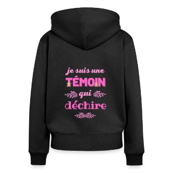 je suis une témoin qui déchire (rose et fleurs) - Sweat à capuche zippé Premium bio Femme - noir - Dos - Julia (174cm)
