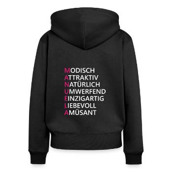 Manuela Name Geschenk - Frauen Premium Bio Zip Hoodie - Schwarz - Hinten - Julia (174cm)