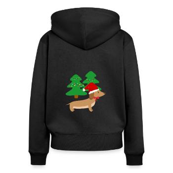 Weihnachten Dackel Wald Hund Geschenk - Frauen Premium Bio Zip Hoodie - Schwarz - Hinten - Julia (174cm)
