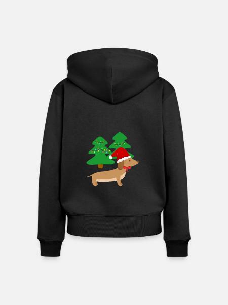 Weihnachten Dackel Wald Hund Geschenk - Premium økologisk hoodie med lynlås til kvinder - sort