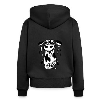 Die Pila-Kuh - Frauen Premium Bio Zip Hoodie - Schwarz - Hinten - Julia (174cm)