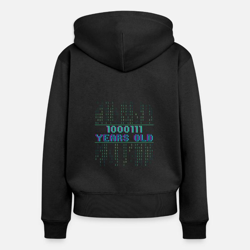71e anniversaire 71 ans Code binaire Informatique - Sweat à capuche zippé Premium bio Femme - noir