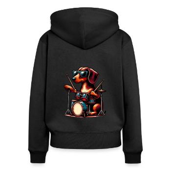 Teckel tambour viennois propriétaire de chien - Sweat à capuche zippé Premium bio Femme - noir - Dos - Julia (174cm)
